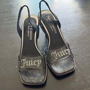 Juicy Couture Black Rhinestone Slingback Heels